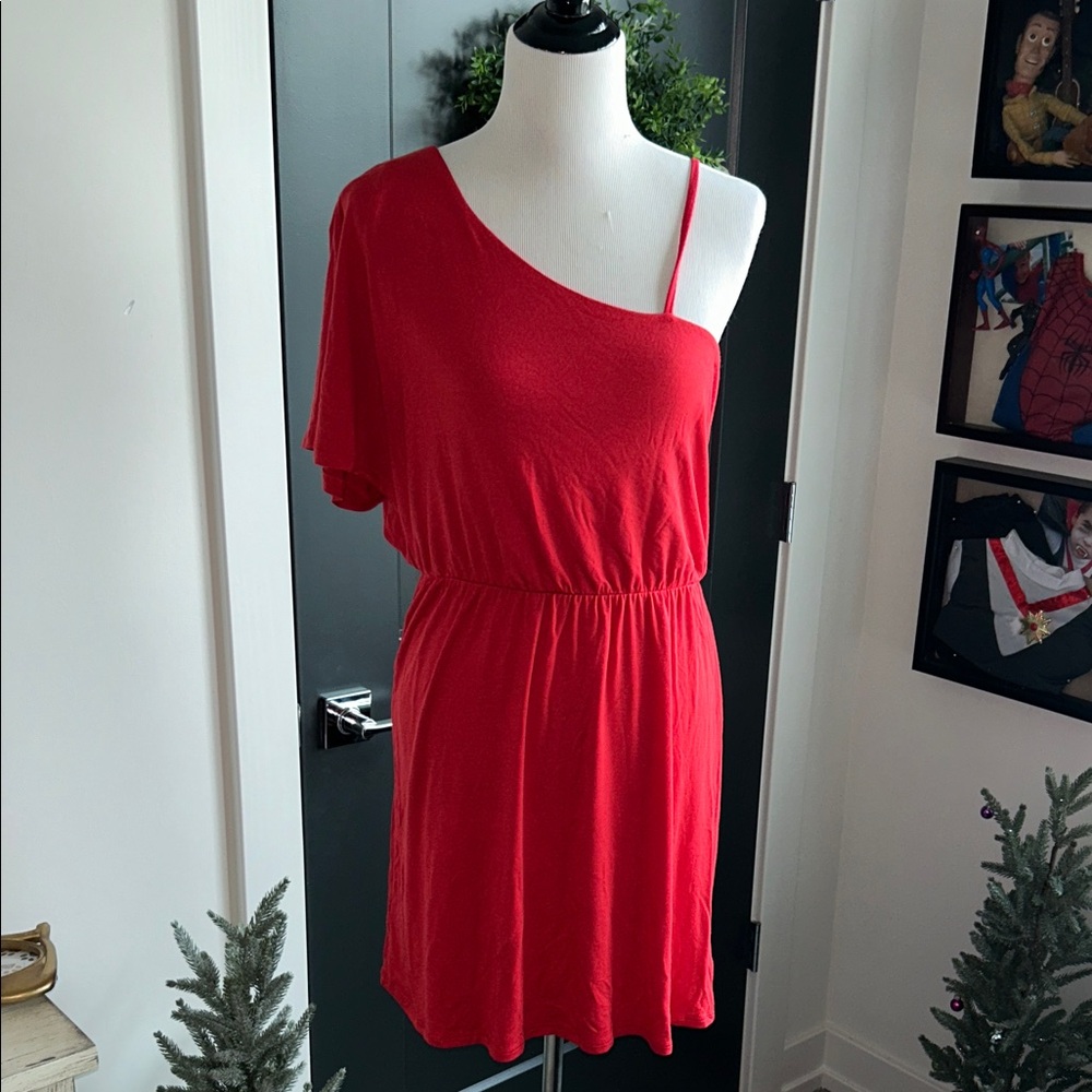 Pink Rose M Red One-Shoulder summer fun Dress
